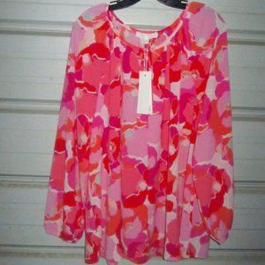 1X Plus Size NEW Summer Pink Floral Blouse shirt top pretty!